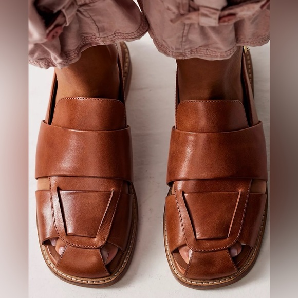 Free People Libby Fisher Brown Flats Leather Sandals Size 10 - Picture 9 of 9